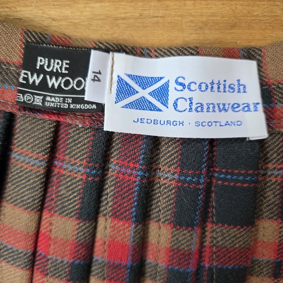Vintage Scottish Clanwear Pure New Wool Pleated Tartan Skirt – Size 14 – Brown - Picture 5 of 6